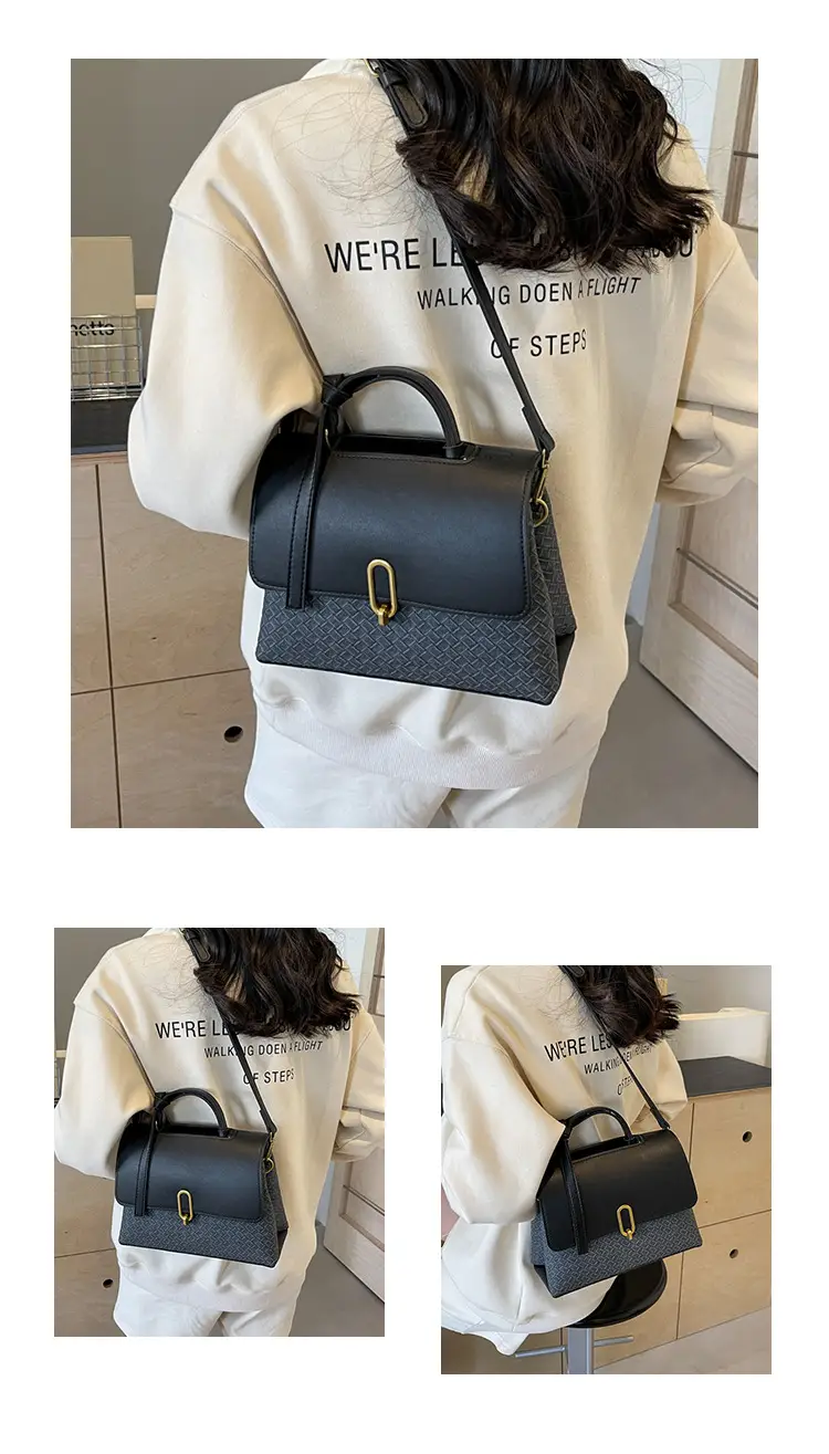 Women's Beige White Textured Shoulder Bag with Gold Clasp — feature 12