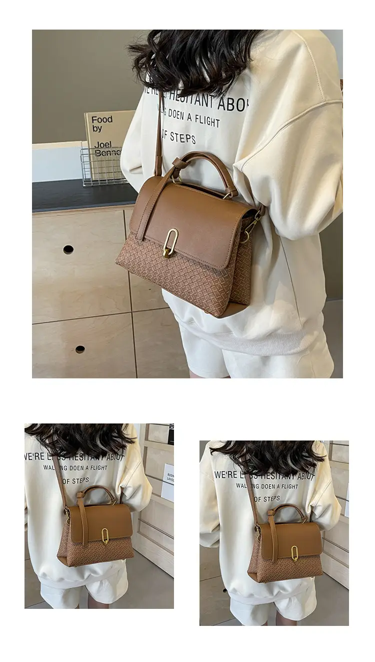 Women's Beige White Textured Shoulder Bag with Gold Clasp — feature 13