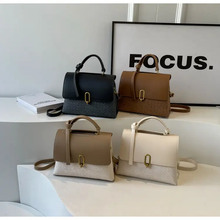 Women's Beige White Textured Shoulder Bag with Gold Clasp — feature 15
