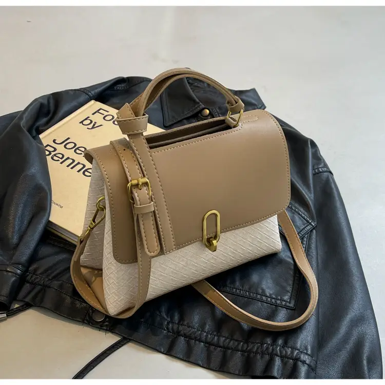 Women's Beige White Textured Shoulder Bag with Gold Clasp — feature 24