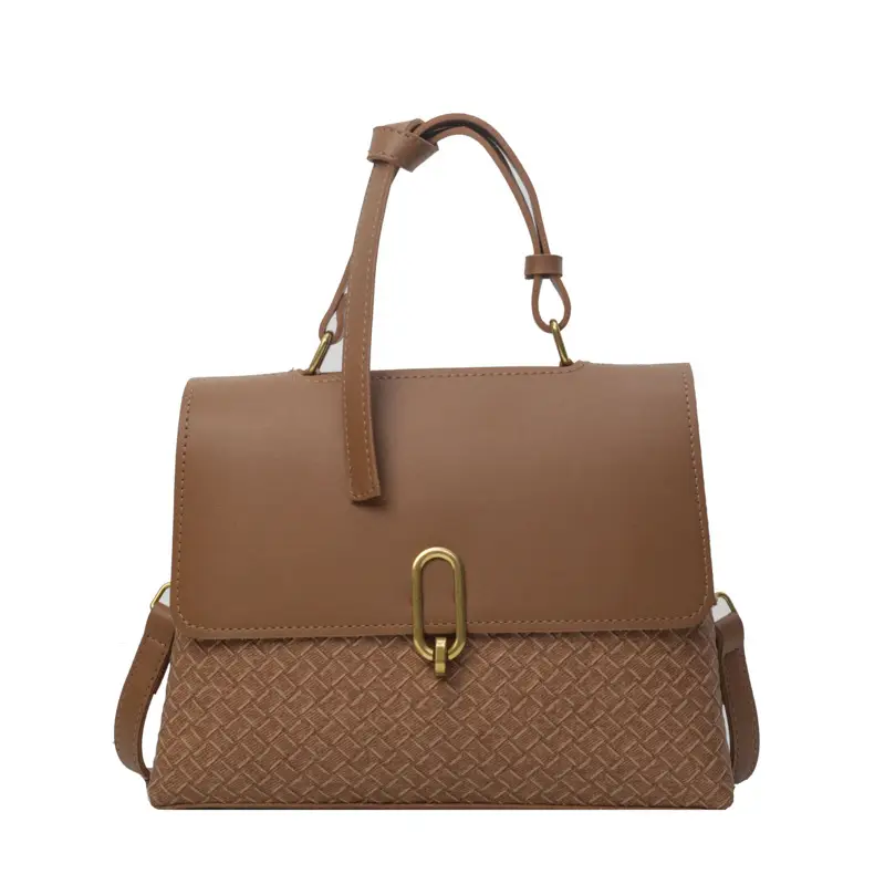 Women's Beige White Textured Shoulder Bag with Gold Clasp - Image 3