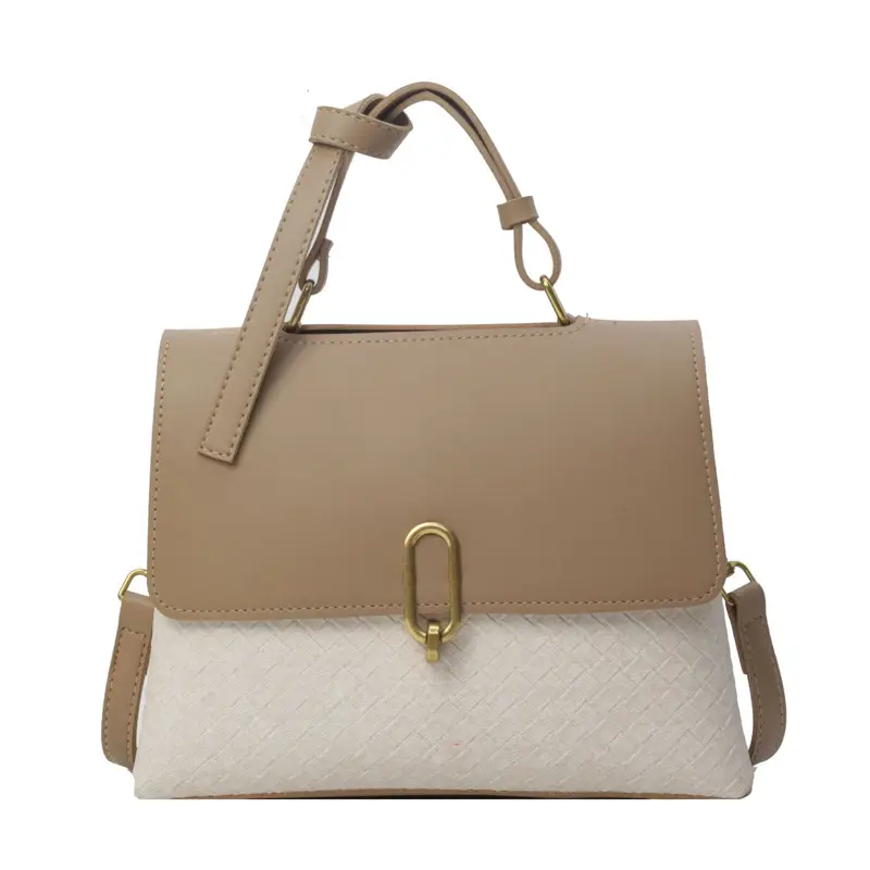 Women's Beige White Textured Shoulder Bag with Gold Clasp - Image 4