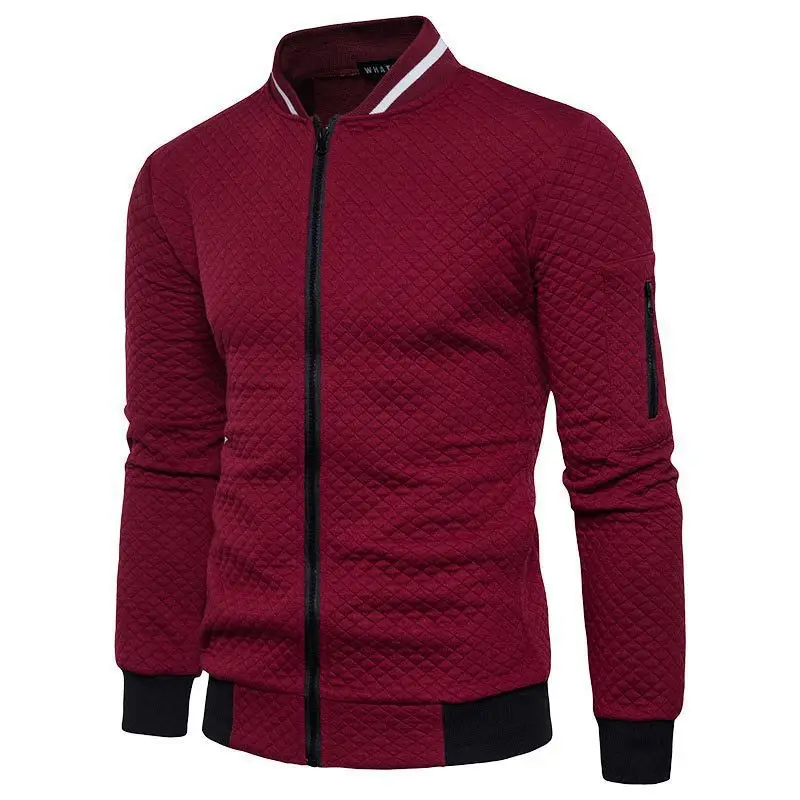 Men's Maroon Zipper Jacket Coat with Black Trim