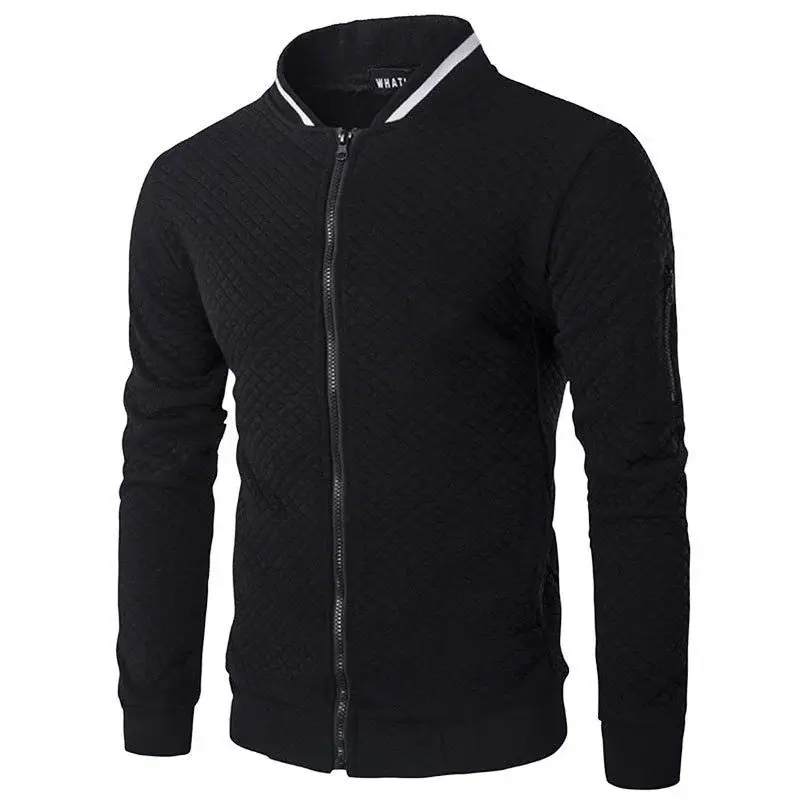 Men's Maroon Zipper Jacket Coat with Black Trim — feature 2