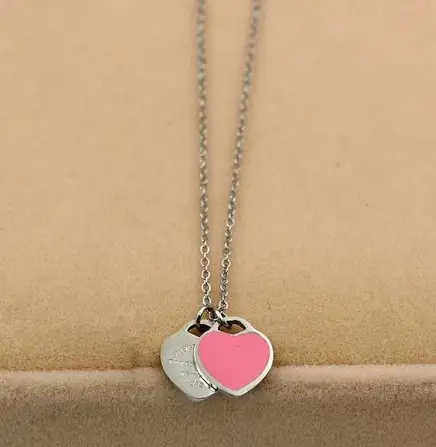 Double Heart Enamel Necklace Women's T Home Same Style Blue Internet Celebrity All-match Peach Heart Clavicle Chain - Image 14