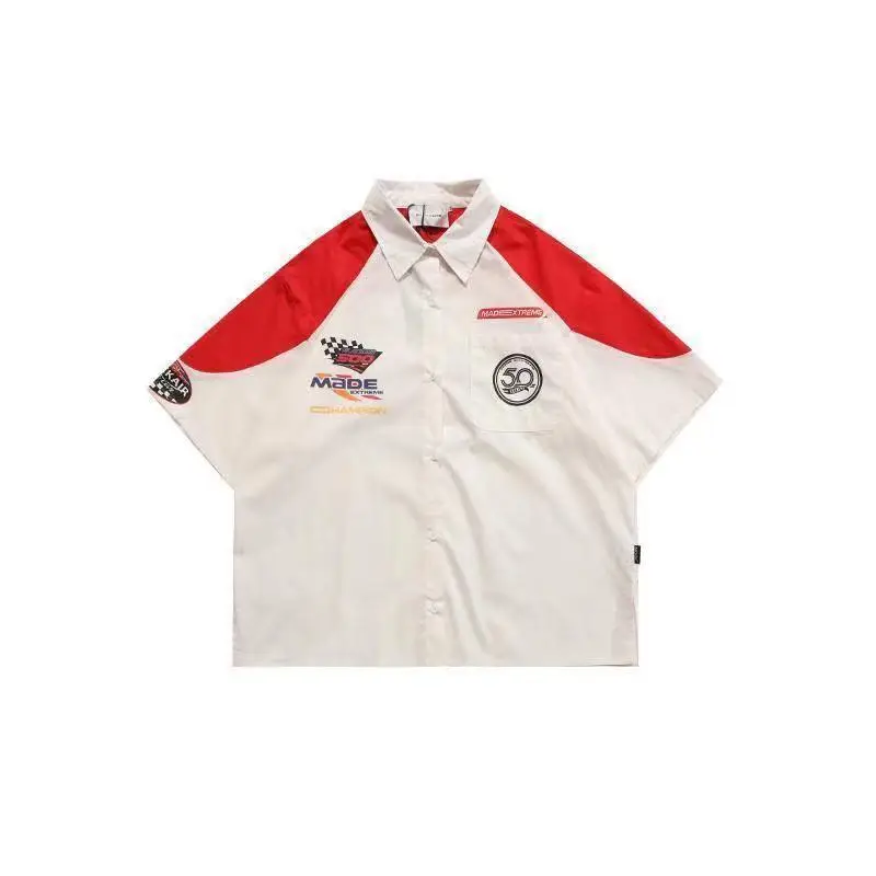 Men's Red White Motorcycle Racing Polo Shirt Short Sleeve