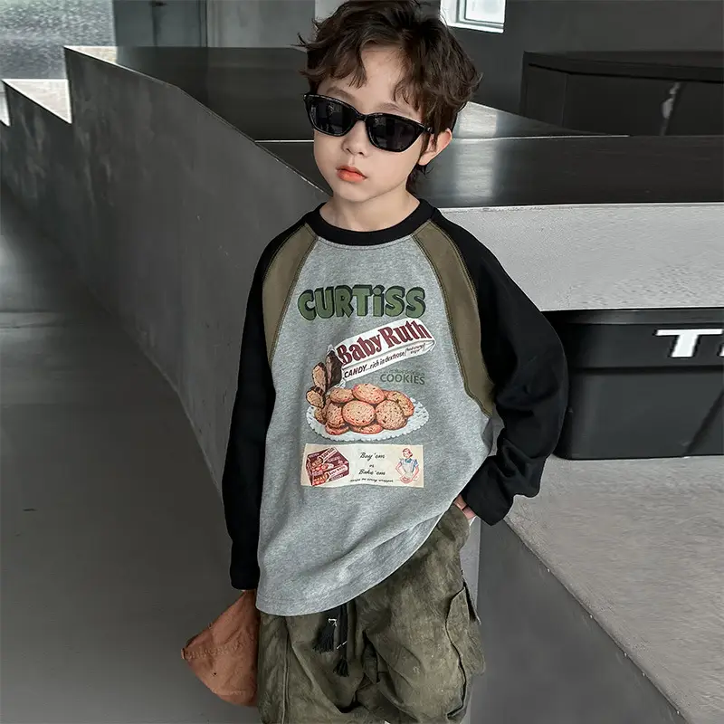 Boys Long Sleeve T-Shirt Grey Black Graphic Spring 2025 - Image 2