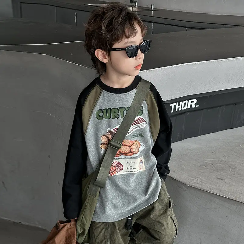 Boys Long Sleeve T-Shirt Grey Black Graphic Spring 2025 - Image 3