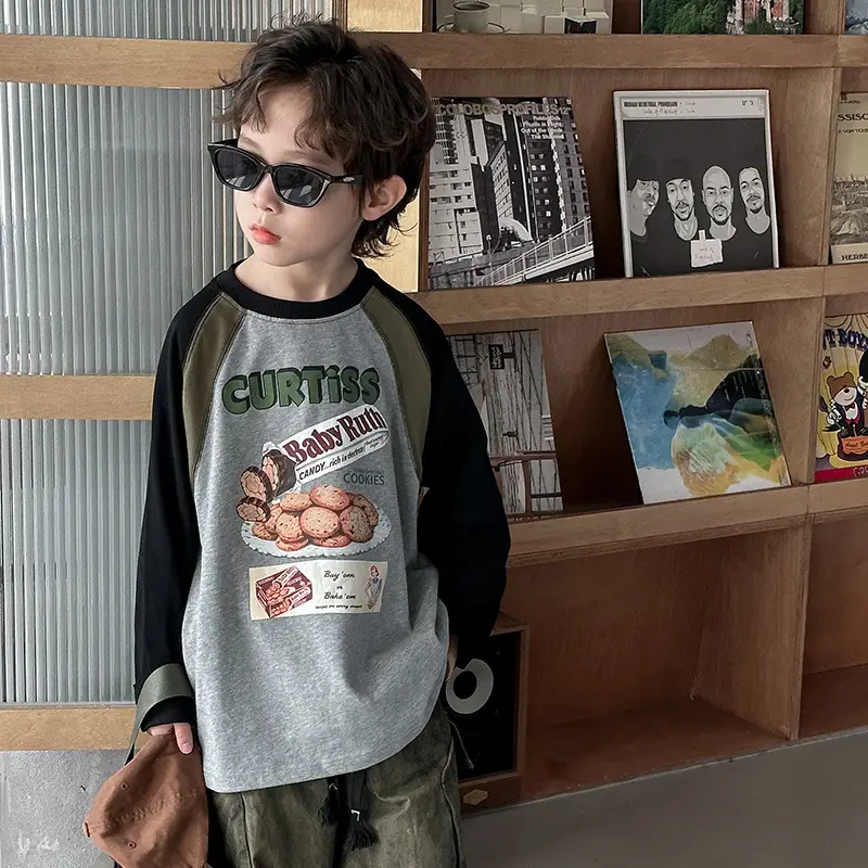Boys Long Sleeve T-Shirt Grey Black Graphic Spring 2025 - Image 5