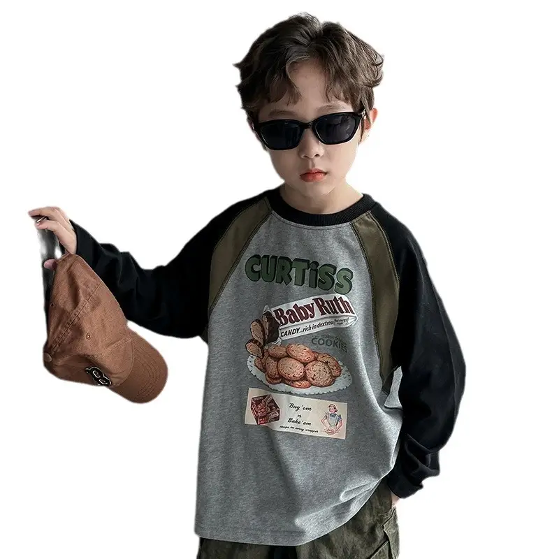 Boys Long Sleeve T-Shirt Grey Black Graphic Spring 2025 - Image 6