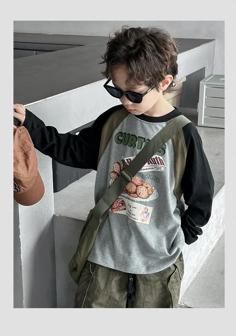 Boys Long Sleeve T-Shirt Grey Black Graphic Spring 2025 — feature 11