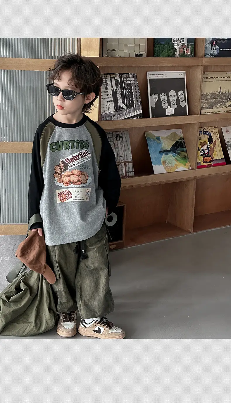 Boys Long Sleeve T-Shirt Grey Black Graphic Spring 2025 — feature 12