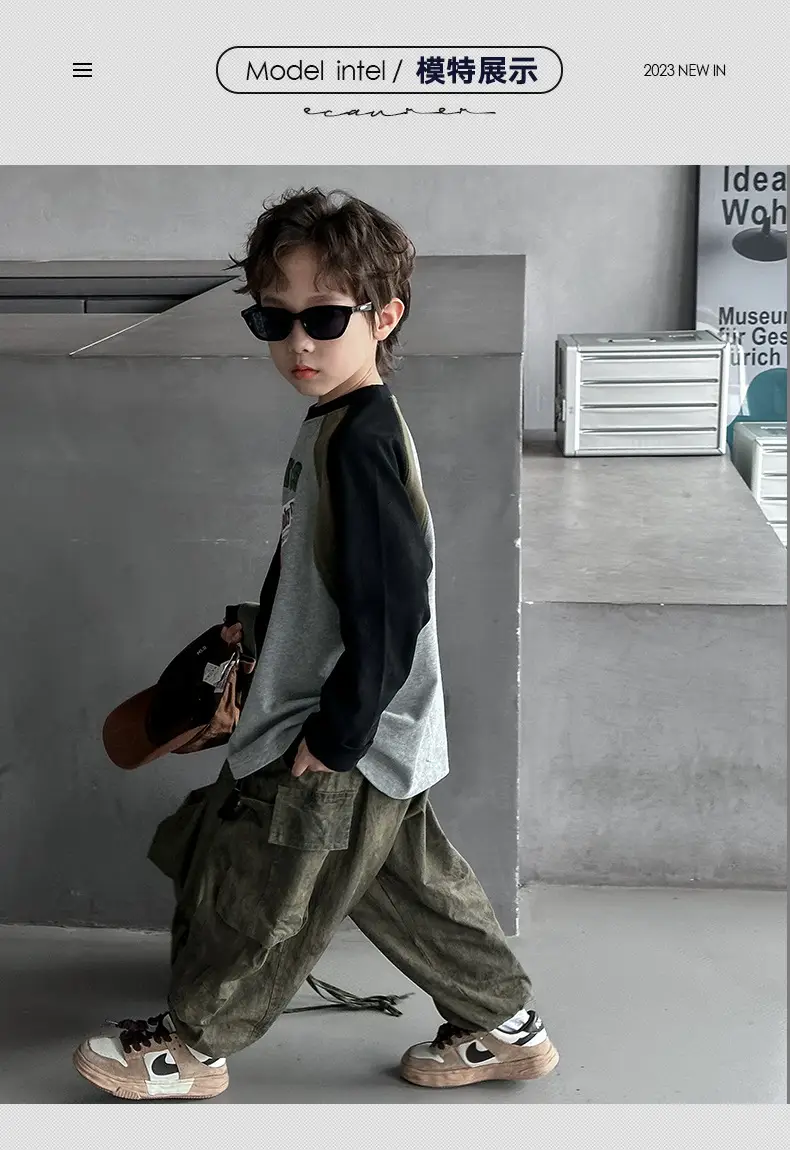 Boys Long Sleeve T-Shirt Grey Black Graphic Spring 2025 — feature 6