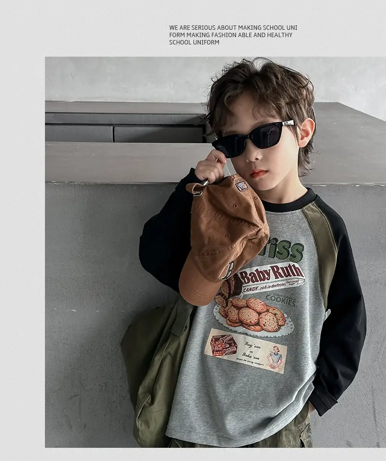 Boys Long Sleeve T-Shirt Grey Black Graphic Spring 2025 — feature 7