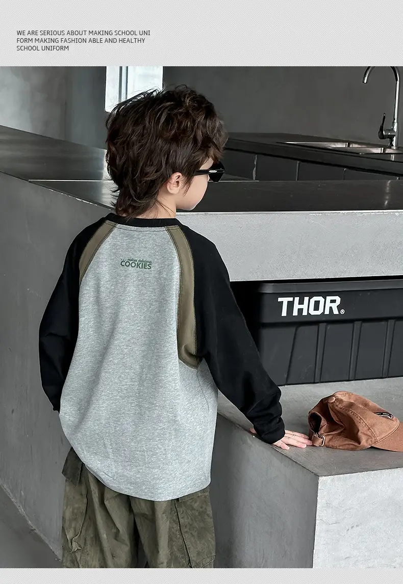Boys Long Sleeve T-Shirt Grey Black Graphic Spring 2025 — feature 8