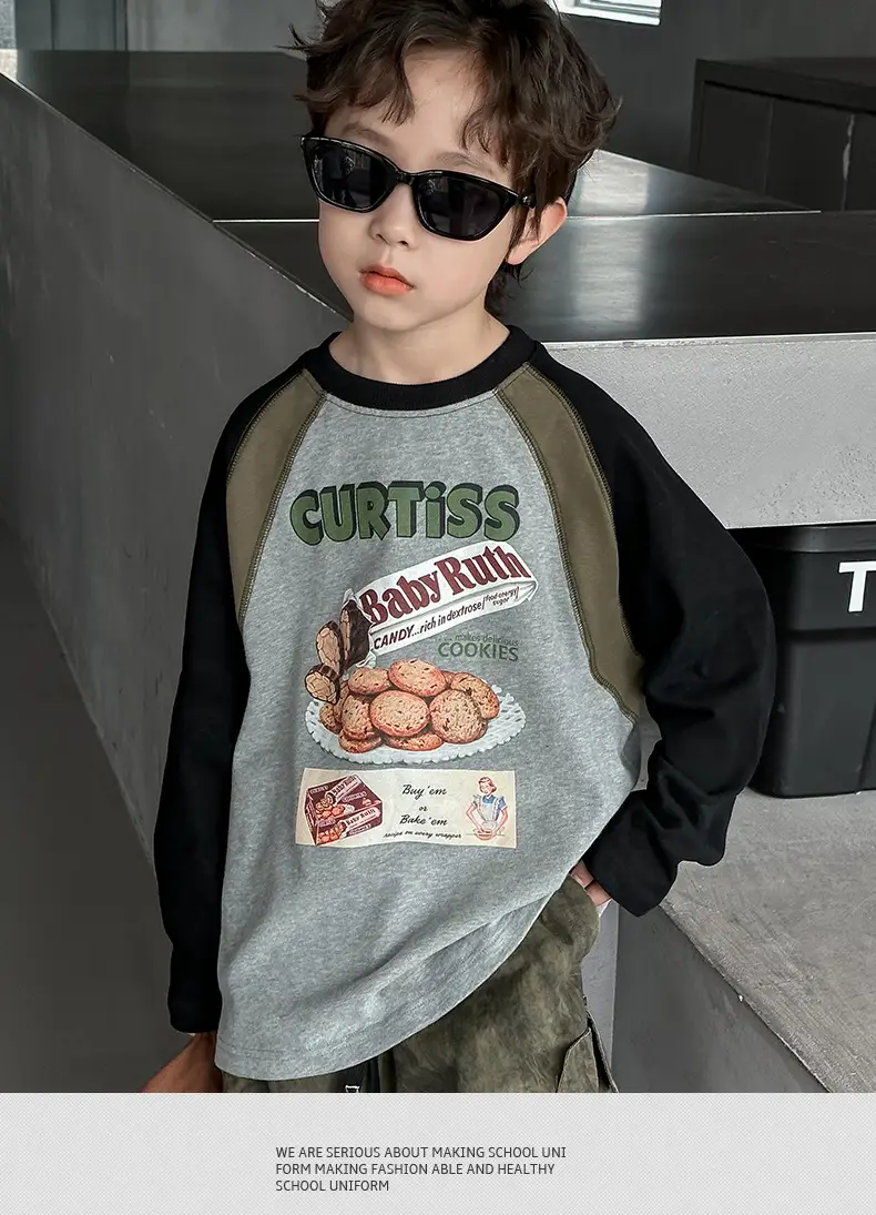 Boys Long Sleeve T-Shirt Grey Black Graphic Spring 2025 — feature 9