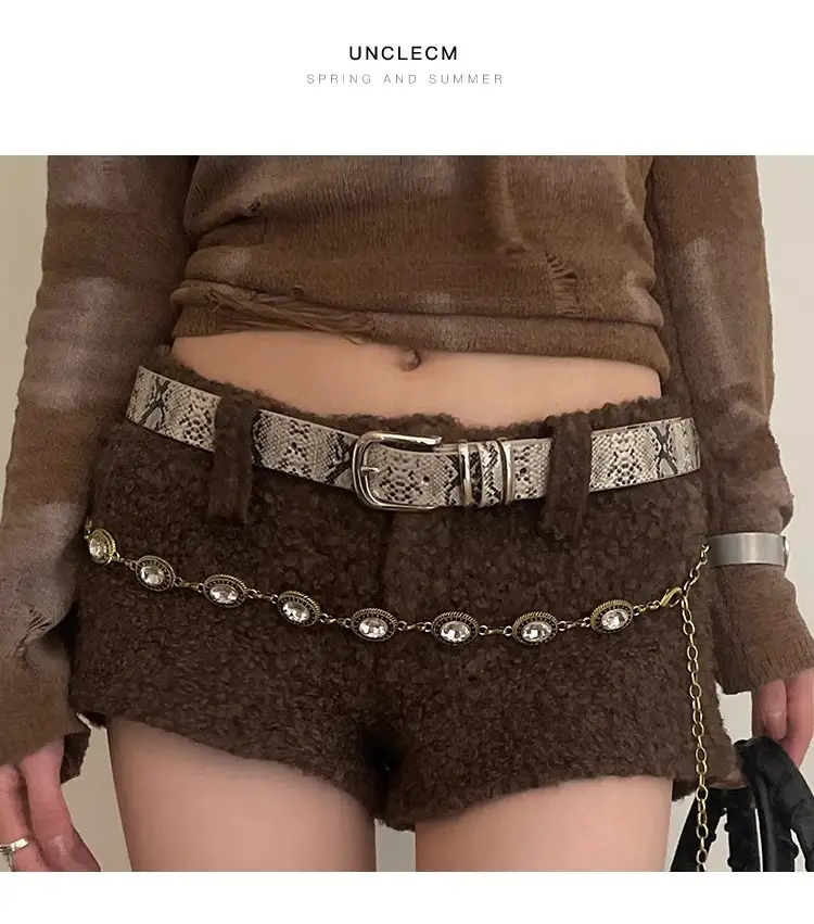 Women's Leopard Print Belt with Faux Fur Shorts Brown — feature 1