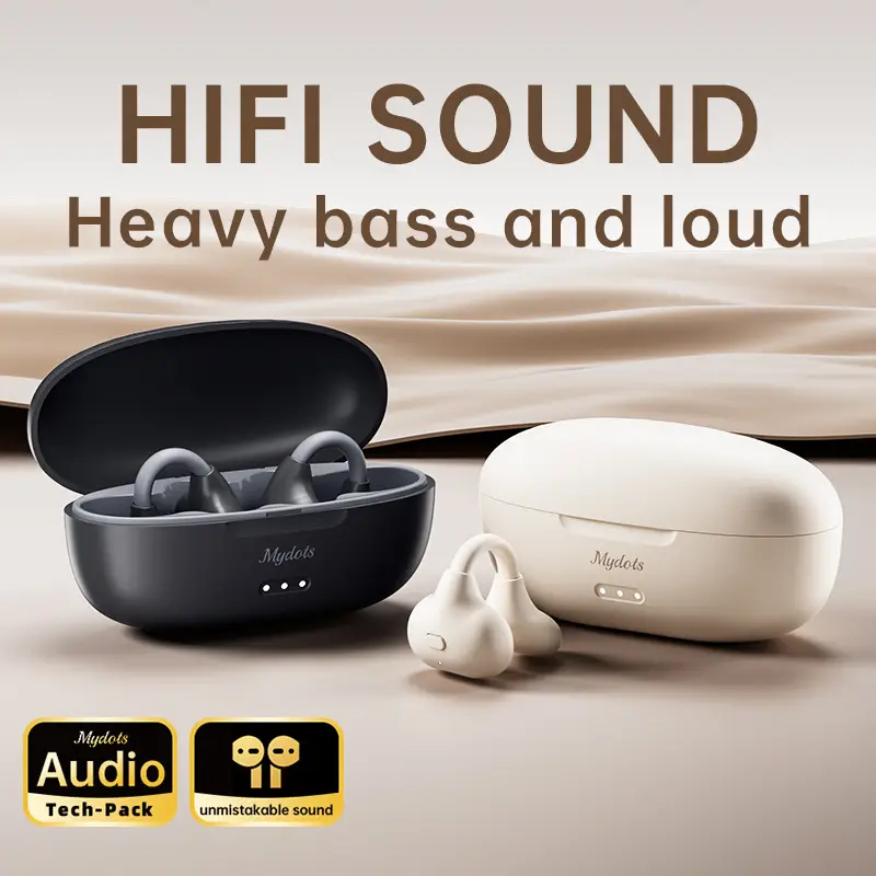 White Bluetooth Earbuds with Bone Conduction & Long Battery - Image 8