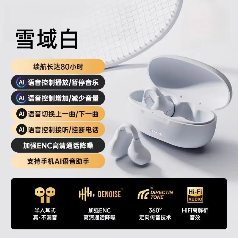 White Bluetooth Earbuds with Bone Conduction & Long Battery - Image 3