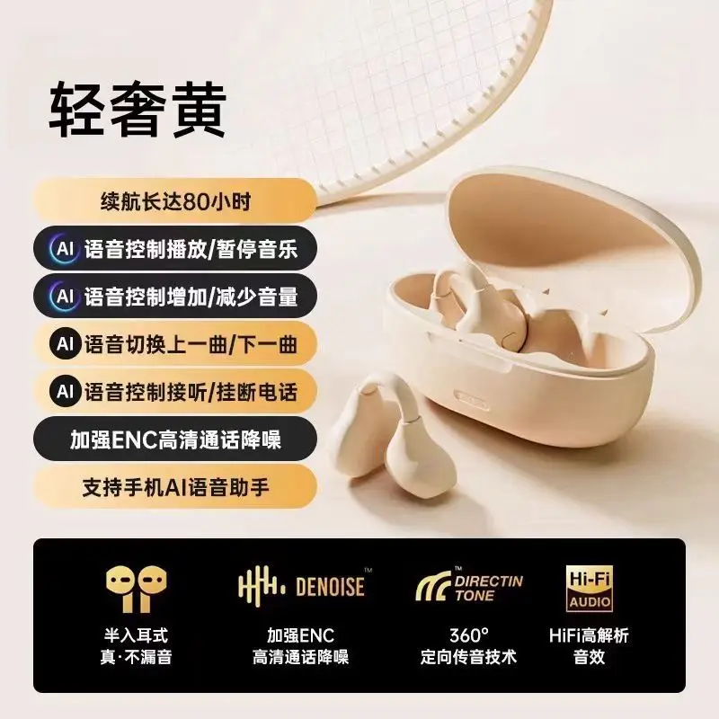 White Bluetooth Earbuds with Bone Conduction & Long Battery - Image 4