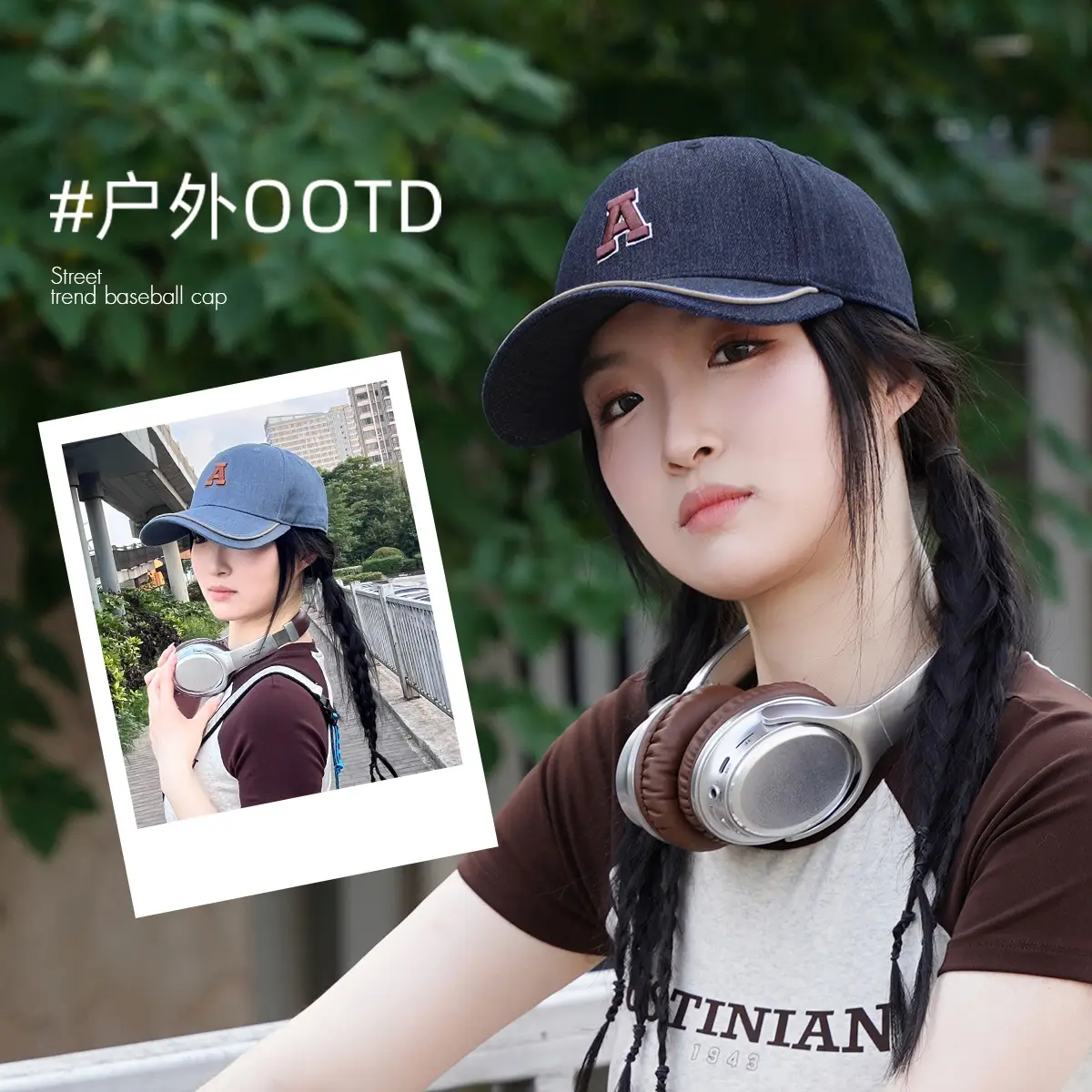 Men Blue Denim Baseball Cap with Logo & Big Head - Image 4
