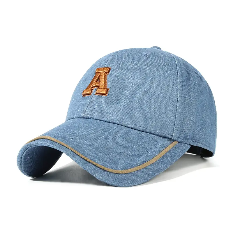 Men Blue Denim Baseball Cap with Logo & Big Head - Image 6