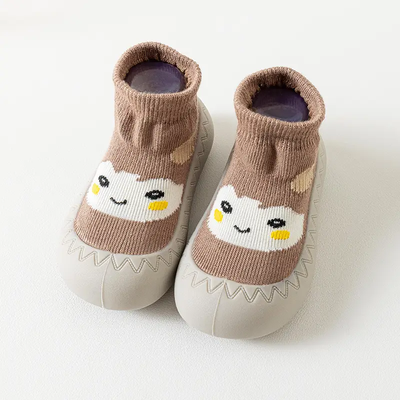 Baby Face Socks for Newborns Brown Non-Slip Indoor Wear - Image 3