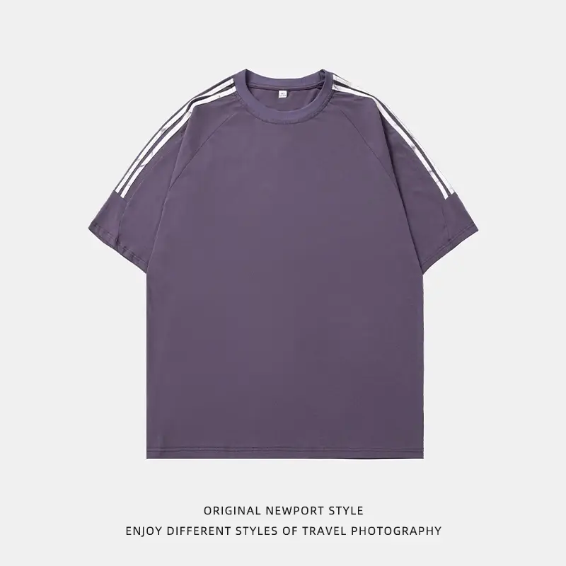 Men Purple Contrast Neckline Short Sleeve T-Shirt - Image 5