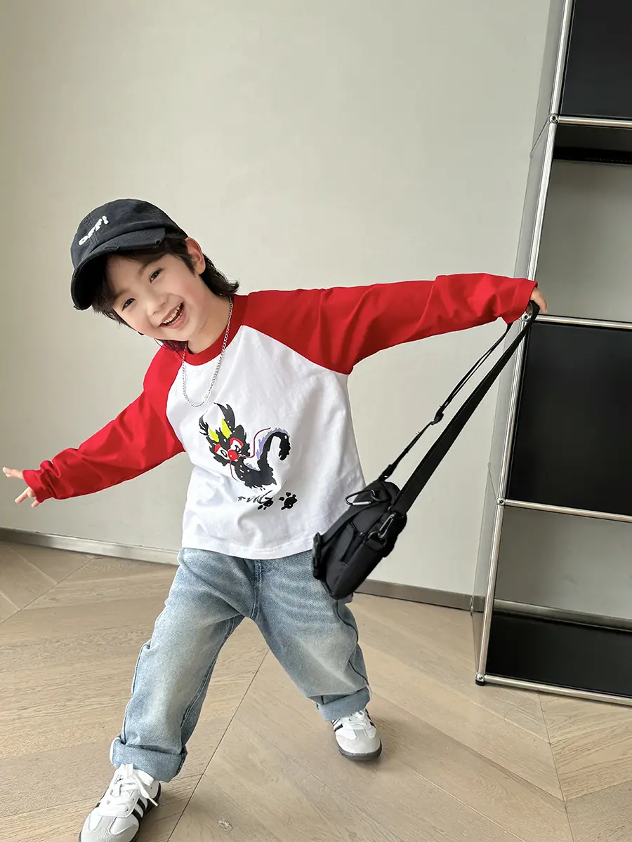 Kids Cotton Long Sleeve T-Shirt with Cartoon Print