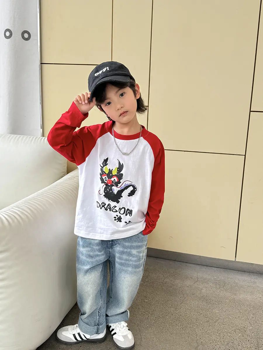 Kids Cotton Long Sleeve T-Shirt with Cartoon Print