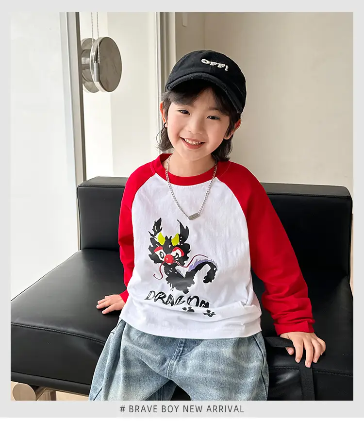 Kids Cotton Long Sleeve T-Shirt with Cartoon Print — feature 2