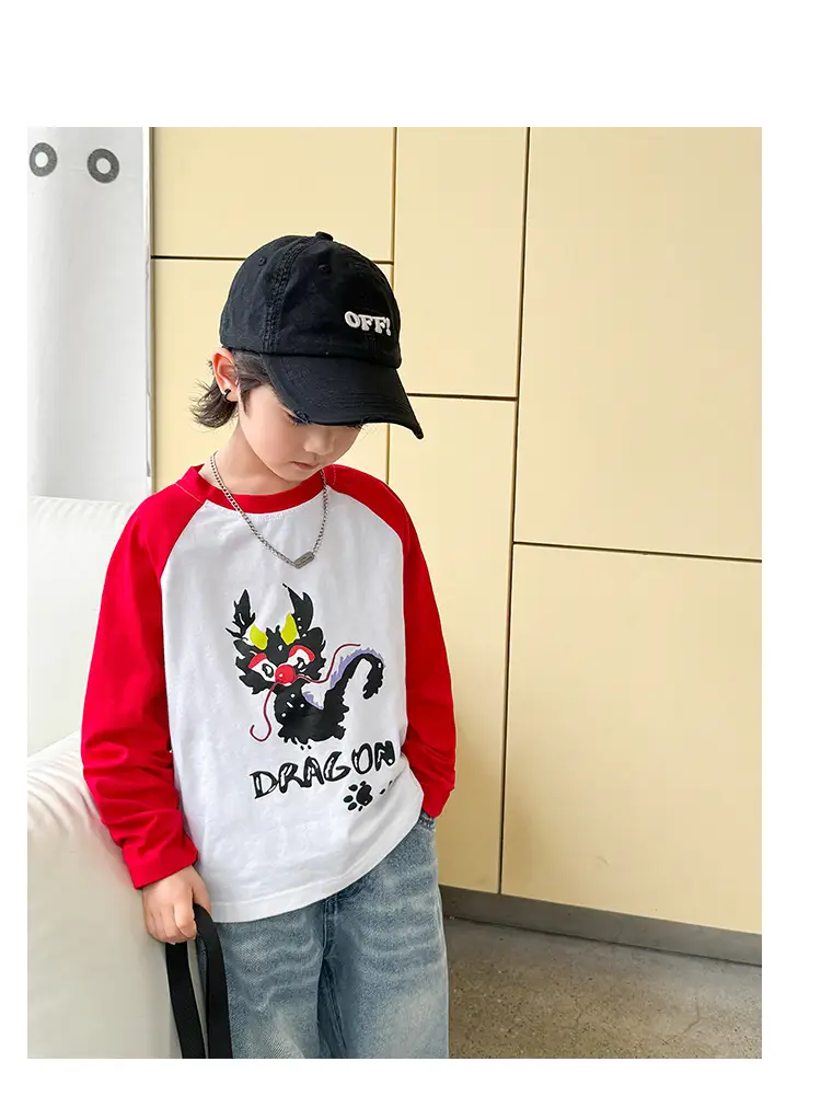 Kids Cotton Long Sleeve T-Shirt with Cartoon Print — feature 9