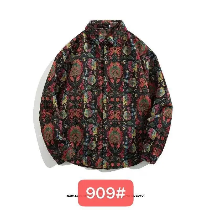 Vintage Baroque Embroidered Long Sleeve Shirt Men