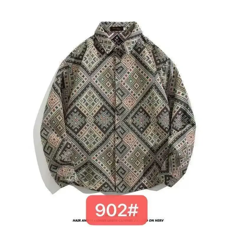 Vintage Baroque Embroidered Long Sleeve Shirt Men