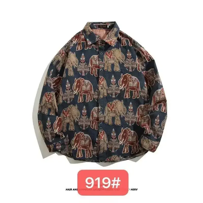 Vintage Baroque Embroidered Long Sleeve Shirt Men