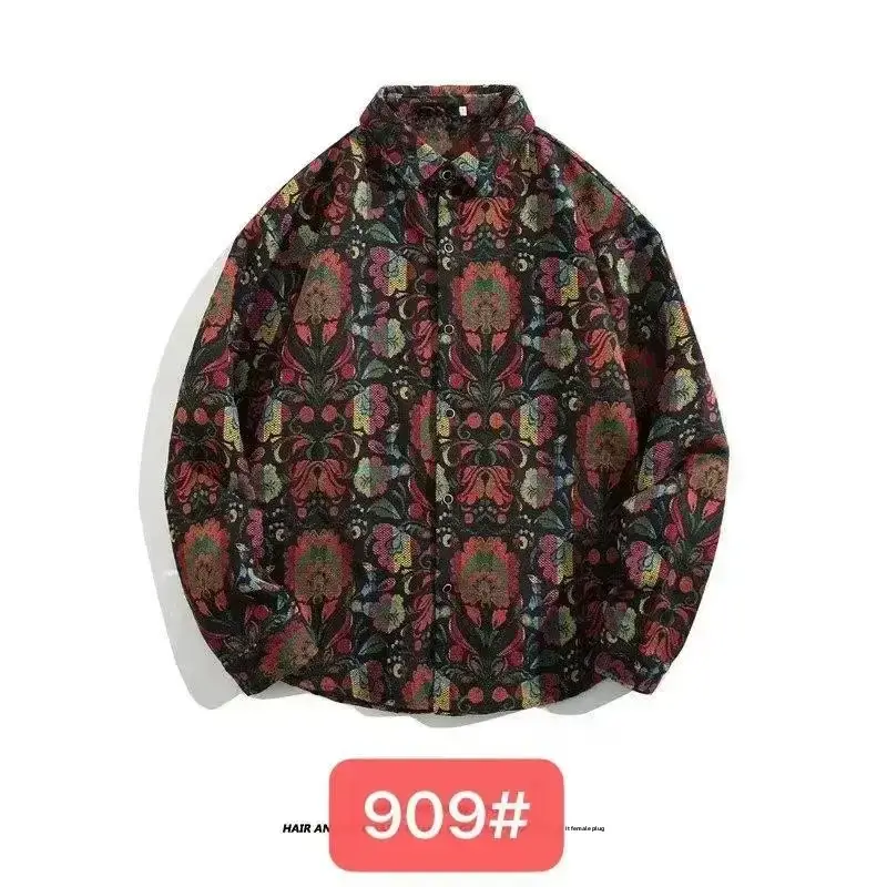 Vintage Baroque Embroidered Long Sleeve Shirt Men