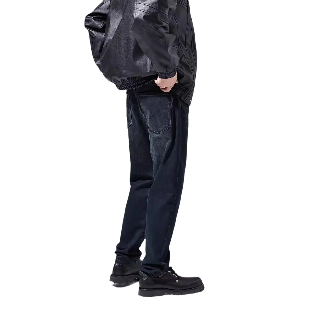 Men Dark Blue Stretch Tapered Jeans Spring