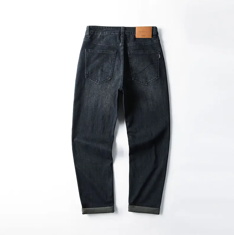 Men Dark Blue Stretch Tapered Jeans Spring — feature 11