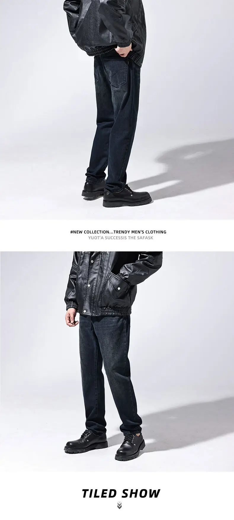 Men Dark Blue Stretch Tapered Jeans Spring — feature 9