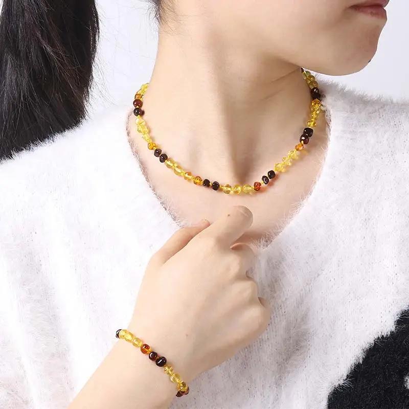 Natural Baltic Amber Beaded Necklace Bracelet Gold Red Black