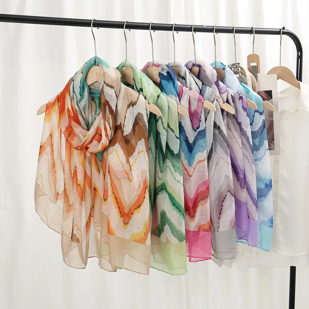 Green Printed Silk Scarf for Women Travel Sunscreen Shawl - Image 8