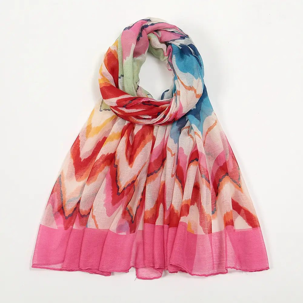 Green Printed Silk Scarf for Women Travel Sunscreen Shawl - Image 2