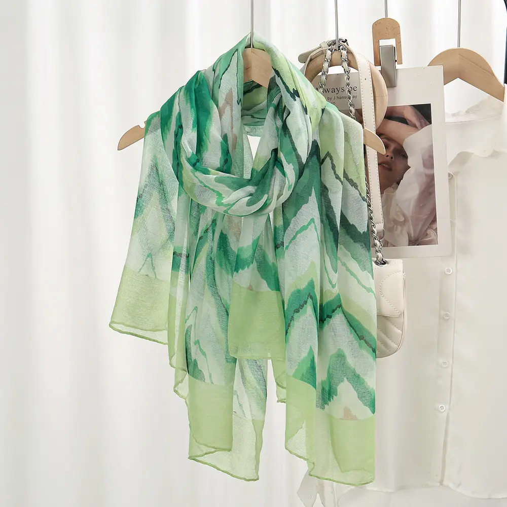 Green Printed Silk Scarf for Women Travel Sunscreen Shawl — feature 9