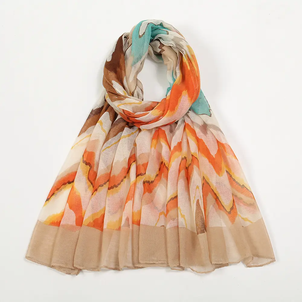 Green Printed Silk Scarf for Women Travel Sunscreen Shawl - Image 3