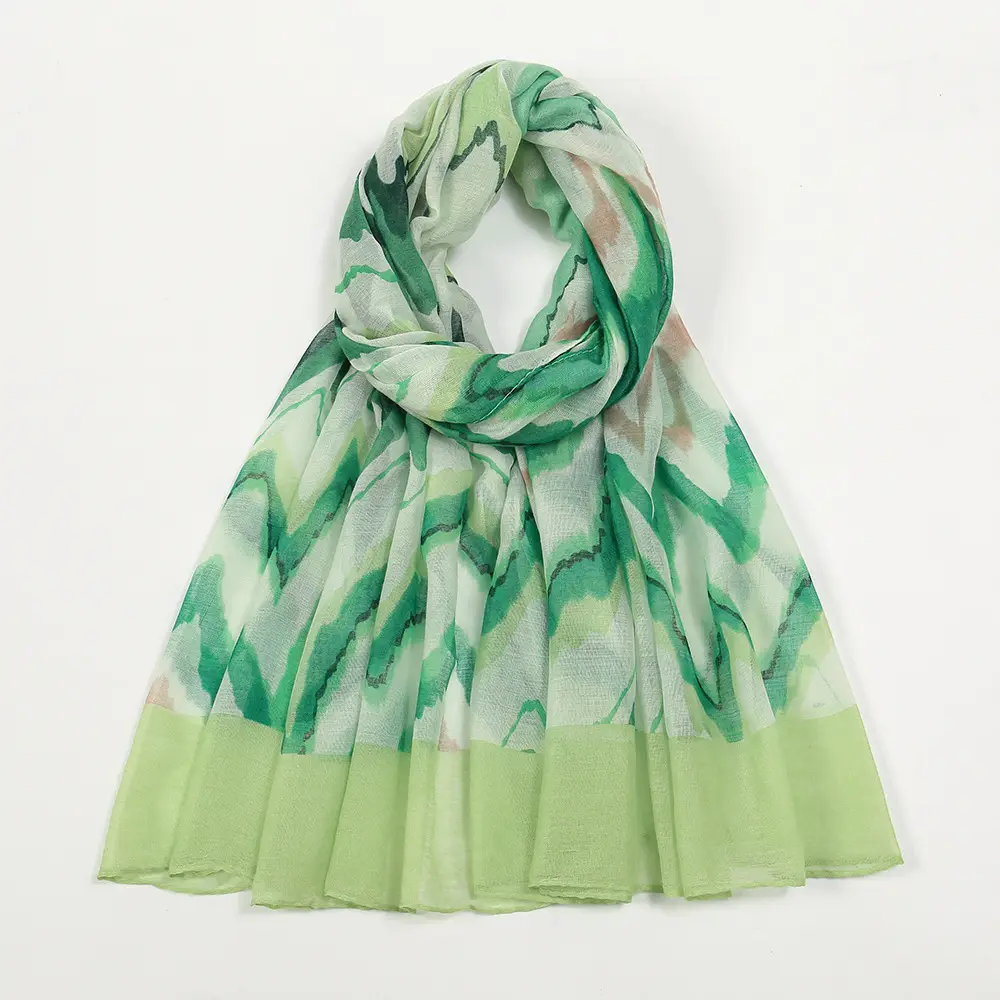 Green Printed Silk Scarf for Women Travel Sunscreen Shawl - Image 4