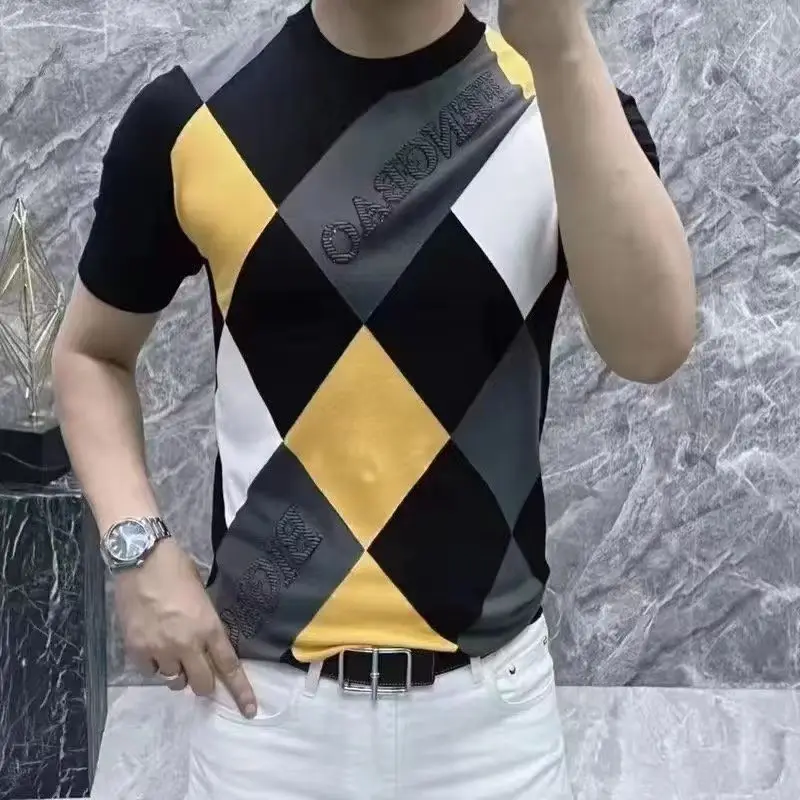 Men's Color Matching Slim Fit T-shirt Korean Style - Image 24