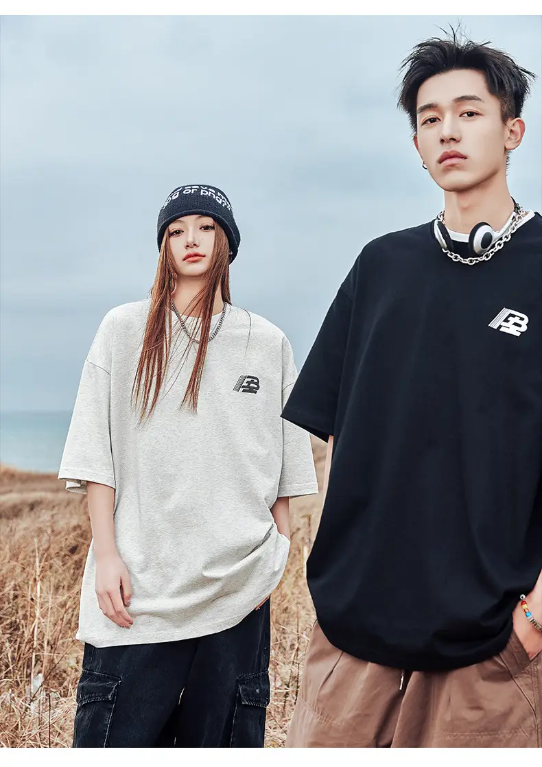 Helu Men's Letter Printed T-Shirt Black White Summer Loose Cotton — feature 13