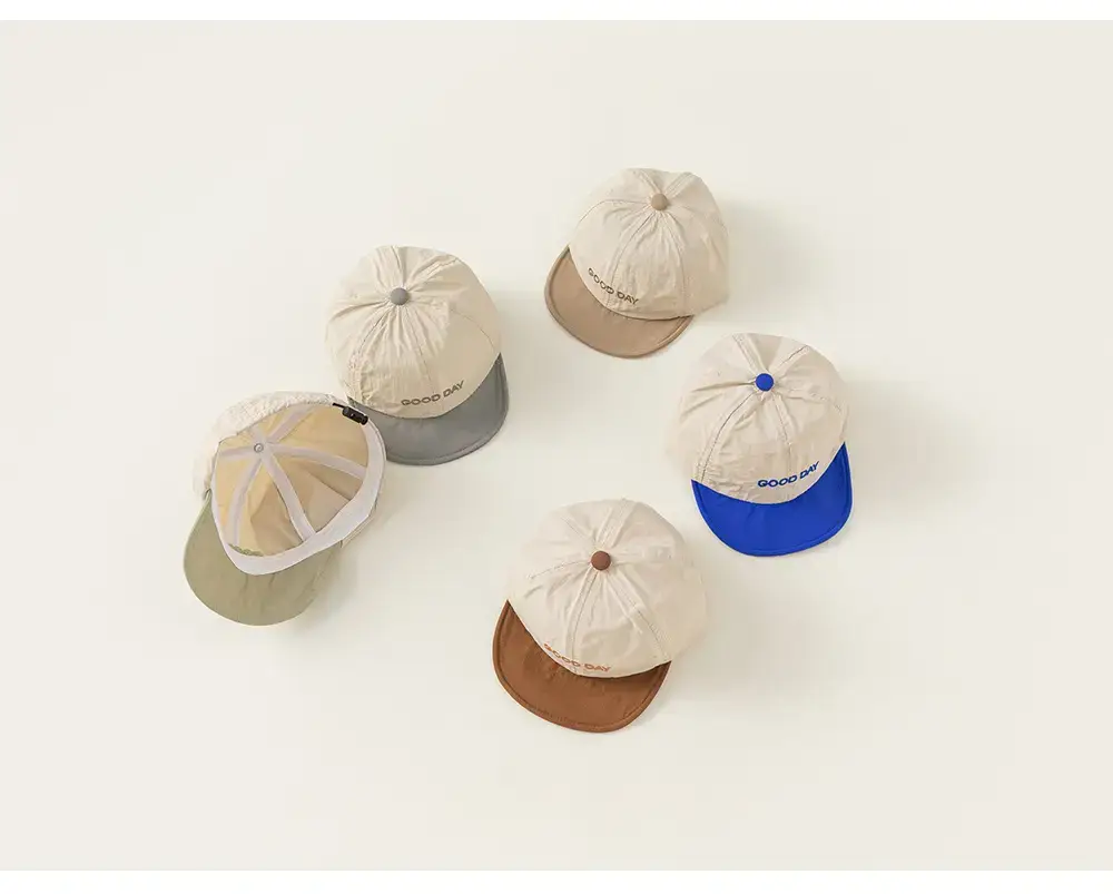 White Blue Letter Spliced Baby Cap Summer Outing — feature 11