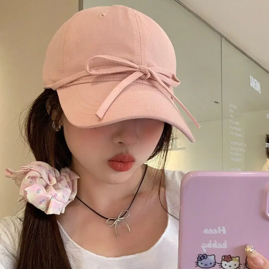 Bow Pink Baseball Cap for Women Wide Brim Sun Protection - Image 6