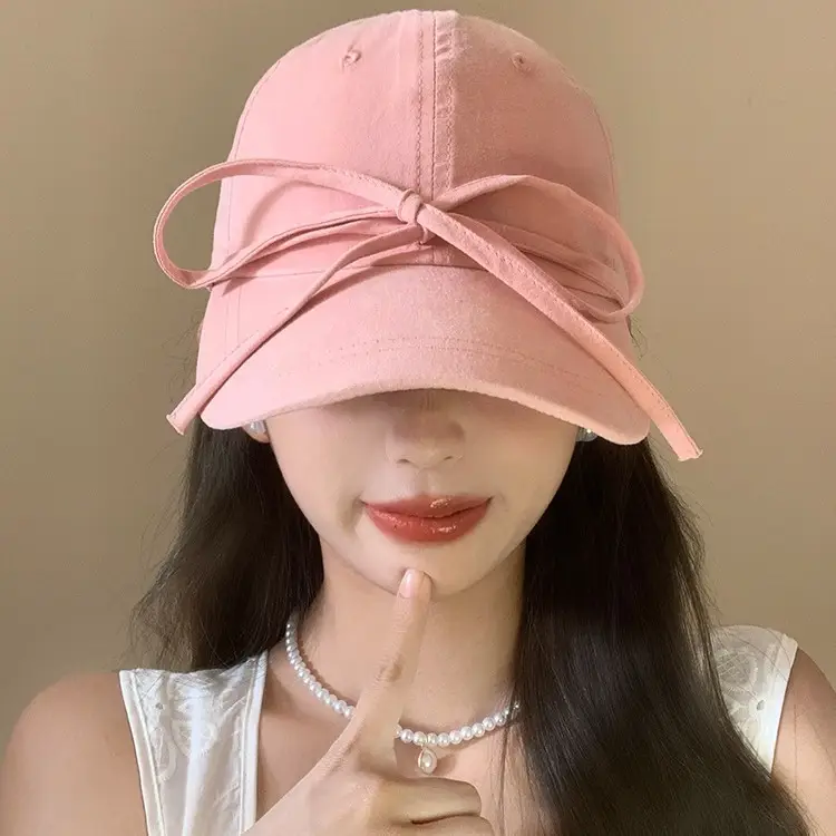 Bow Pink Baseball Cap for Women Wide Brim Sun Protection - Image 7